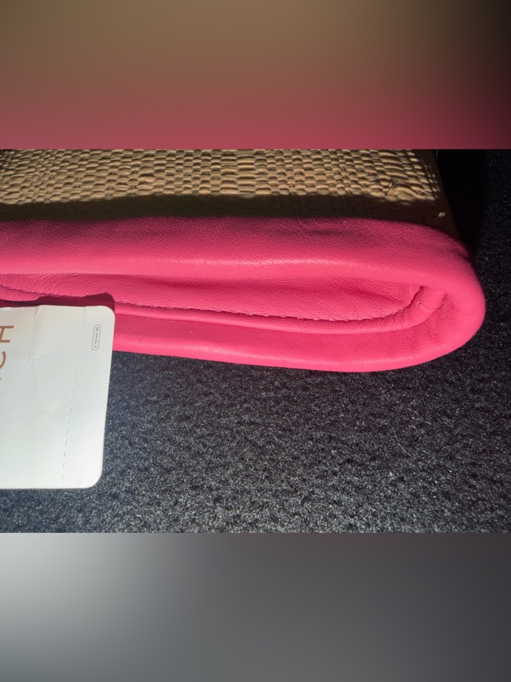 NWT COACH Pink leather Trim Straw Wristlet clutch bag - Picture 3 of 6